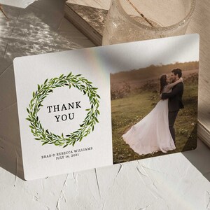 Ensemble de cartes de remerciement verdure mariage, modèle numérique couronne, feuilles merci papeterie, aquarelle verdure mariage imprimable, cartes feuille