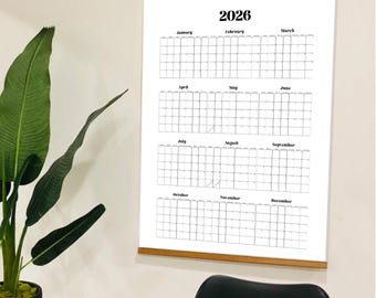Year At A Glance Wall Planner, 2026 Large Wall Calendar Digital File, 2026 Wall Calendar Poster PDF, Giant Calendar Poster, Calendar 2026