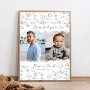 Birthday Guest Book Alternative, 50th birthday gift for men, gift for 40 year old man, 30th birthday for him, Birthday gift for her, sign