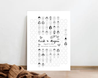 Libro de firmas alternativo para bodas: dibuja tu cara, cartel para libro de firmas con dibujos, actividad para invitados de boda, recuerdo divertido de boda.