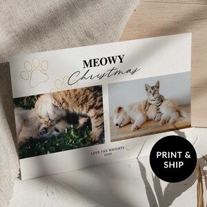 Carte photo de Noël moderne avec chat, ensemble unique de cartes de vœux imprimées pour animaux de compagnie, carte de Noël animal personnalisée, cartes de Noël photo personnalisées 2025