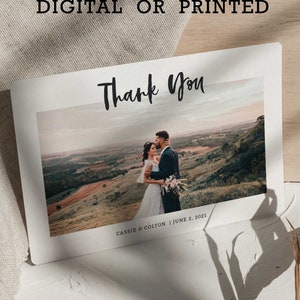 Cartes de remerciement de mariage minimalistes avec enveloppes, modèle numérique de cartes de remerciement, papeterie de remerciement photo, simple et élégante