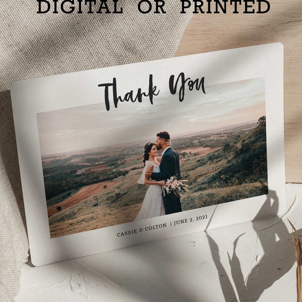 Minimalist Wedding Thank You Cards with Envelopes, Thank you for gift Cards Digital Template, Photo Thank you Stationery, simple and elegant