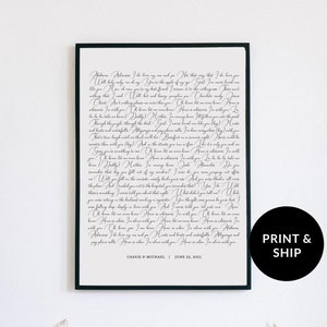 Cadeau d'anniversaire d'impression de voeux de mariage mari femme, affiche de paroles de chanson personnalisée, cadeau de musique de première danse de mariage ami