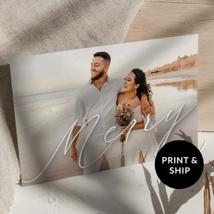 Faire-part de Noël photo joyeux mariage, lot de cartes photo imprimées pour vacances de jeunes mariés, cartes de Noël modernes 2025 pour couples de jeunes mariés