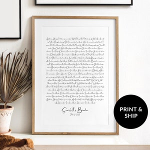 Impression personnalisée des paroles de chanson de mariage pour un cadeau de 1er anniversaire pour le meilleur ami, affiche de souvenir de voeux de mariage mari femme, cadeau unique