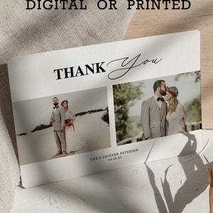 Wedding Thank You Card with 2 photos to send to guests, Postcard style reception Thank you for gift Cards with rounded corners and envelopes