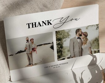 Tarjeta de agradecimiento de boda con 2 fotos para enviar a los invitados, tarjeta de agradecimiento para la recepción estilo postal con esquinas redondeadas y sobres.