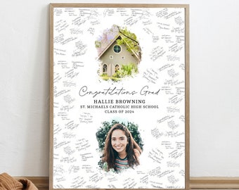 Graduation Guest Book Alternative for recent Grad as a memory piece at their Grad Party, Personalised Photo and blank area for signing