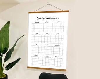 Calendario de pared imprimible 2027, Calendario anual de un vistazo, Planificador de pared grande en PDF, Descarga instantánea