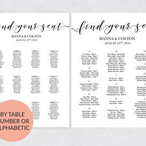 Seating Chart Template, Modern Calligraphy, Editable & Printable, Instant Download, Minimalist Wedding Seating Chart Poster, Find your Seat image 4