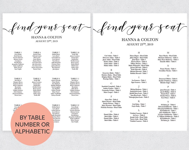 Seating Chart Template, Modern Calligraphy, Editable & Printable, Instant Download, Minimalist Wedding Seating Chart Poster, Find your Seat image 4