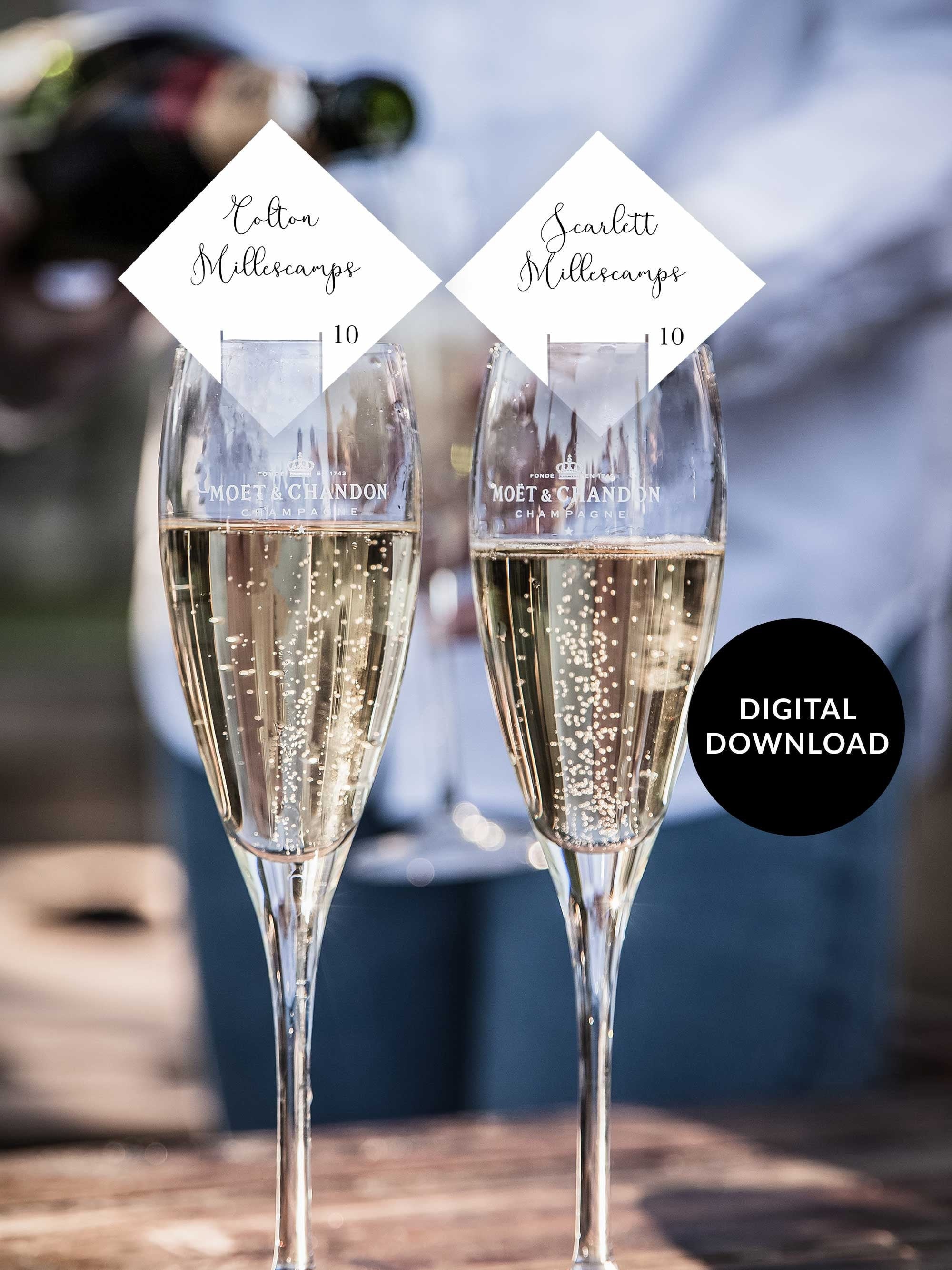 Champagne Seating Card Champagne Glass Escort Card Champagne Etsy