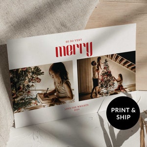 Carte de joyeux Noël personnalisée avec photo de famille, jeu de cartes de vœux imprimées modernes 2025, modèle de carte de Noël à personnaliser, carte de voeux
