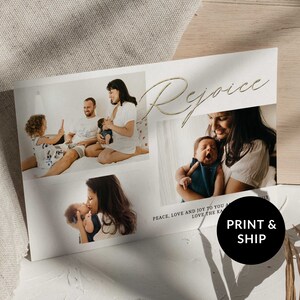 Cartes de Noël en famille Réjouissez-vous modernes, modèle de carte de vœux photo personnalisée, jeu de cartes de Noël imprimées personnalisées 2025, téléchargement pour les fêtes