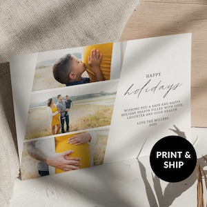 Cartes de Noël avec photos de famille personnalisées, carte de vœux unique à imprimer, modèle de carte de Noël à personnaliser pour 2025, carte de Noël moderne avec 3 photos
