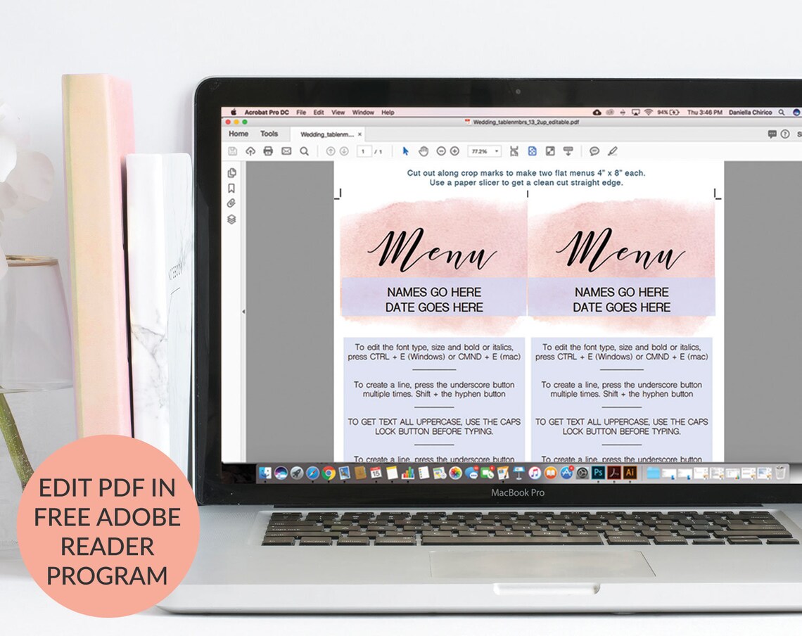 Blush Wedding Menu Template Wedding Menu Template Minimalist Etsy