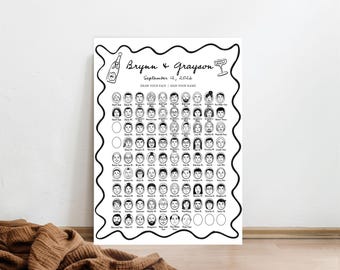 Libro de firmas alternativo para bodas: dibuja tu cara, cartel interactivo para invitados con dibujos, recuerdo divertido para bodas.