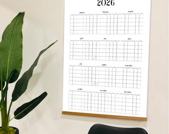 2026 Large Wall Calendar Digital File, 2026 Wall Calendar Poster PDF, Year At A Glance Wall Planner, Giant Calendar Poster, Calendar 2026