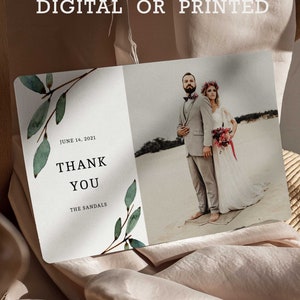 Ensemble de cartes de remerciement pour mariage verdure, branche d'olivier Merci pour les cartes-cadeaux Modèle numérique, papier de qualité supérieure aquarelle, papeterie de remerciement
