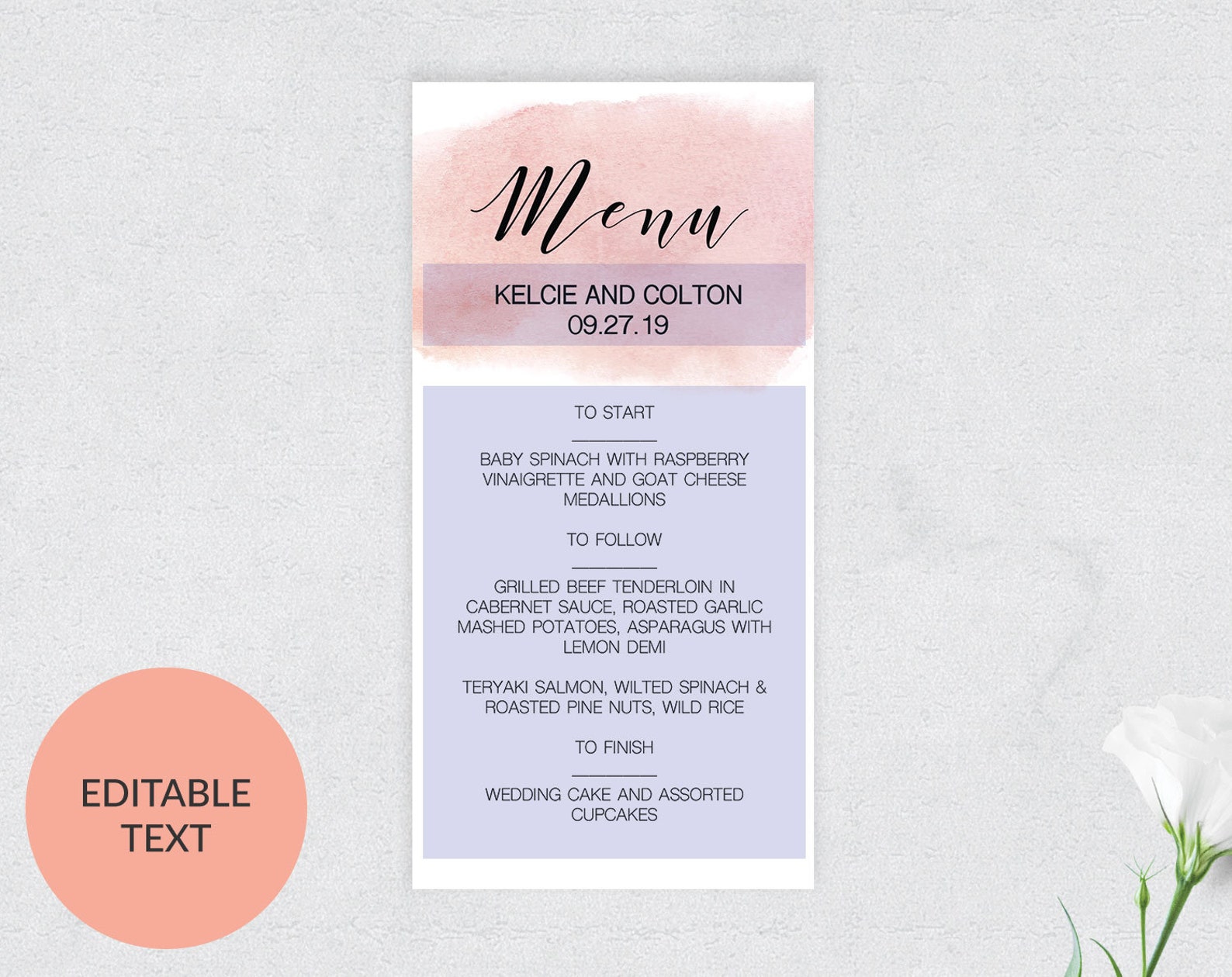 Blush Wedding Menu Template Wedding Menu Template Minimalist Etsy