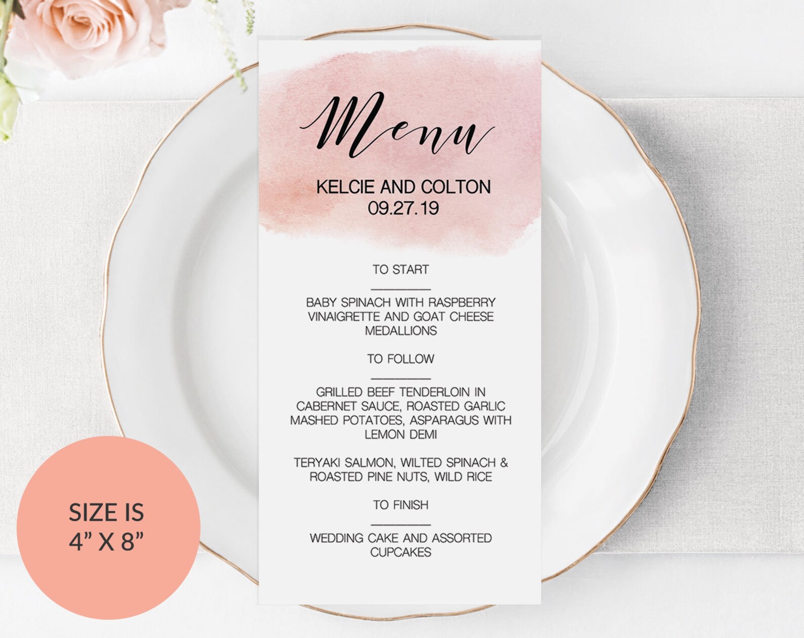 Blush Wedding Menu Template Wedding Menu Template Minimalist Etsy