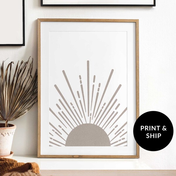 Half Sun Art Print, Boho Wall Art, Cute Sun Poster, Mid-Century Sunrise, Modern Abstract Sunrays Circle, Shabby Chic, Bohemian Home Decor