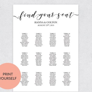 Seating Chart Template, Modern Calligraphy, Editable & Printable, Instant Download, Minimalist Wedding Seating Chart Poster, Find your Seat image 6