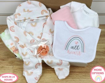 Rainbow Baby Shower Girl Gift Box Opening, Newborn Infant Clothing Set