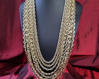 VINTAGE - GOLD tone 7 chain layered necklace - Made in GERMANY - 1950-1960's