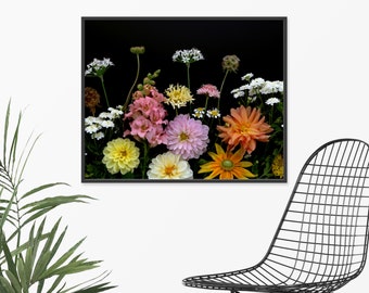 Fall Garden Blooms on Black ~ Dark Floral Photography ~ Modern Wall Art