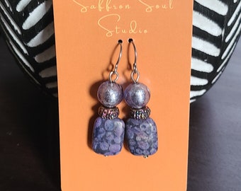 Lavender Foil Purple Sparkly Stone Earrings, Gift for Her