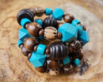 Coconut Wood Coil Bracelet, Gift for Her