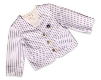 2T toddler vintage nautical white and blue striped sailor blazer