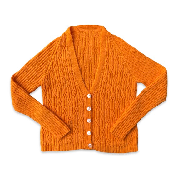 710years Vintage kids orange cableknit cardigan Gem