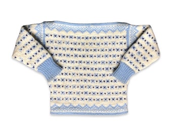 3-4years kids vintage 1940’s blue and white hand knit sweater