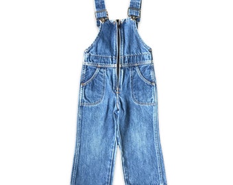 2-3years toddler vintage denim overalls with adjustable straps, zipper up the front