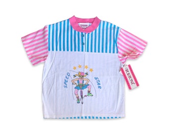 12years Kids deadstock/new with tags ‘Speed star’ pink and blue striped shirt