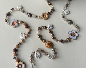 Beige Czech Glass Knotted Bead Necklace