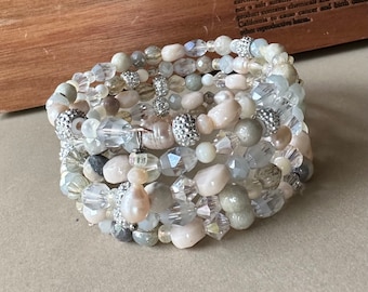 Beaded Cuff Bracelet in Off-White