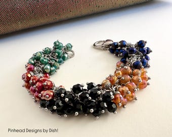 Sólidos y Rayas - Pulsera de Cuentas de Vidrio en Racimo