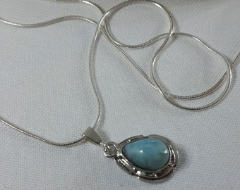 Pretty pendant of Larimar gemstone on sterling silver chain ( 22 inches )