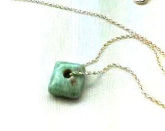 Charming and delicate solid silver 17 inches chain adorned with genuine Larimar square gemstone .