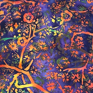 Batik, Purple Batik Fabric, Batik by the Half Yard, Purple Fabric, Orange, Multicolored