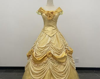 Princess Belle Dress Belle Cosplay Costumes Yellow ball gown Halloween Party Birthday
