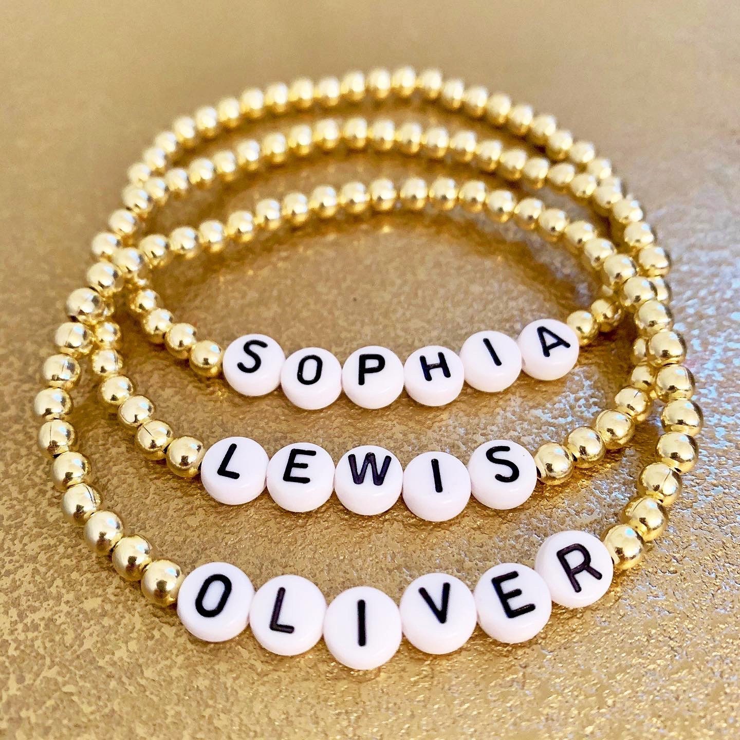 Customizable Gold Beaded Bracelets Names dates etc. Etsy