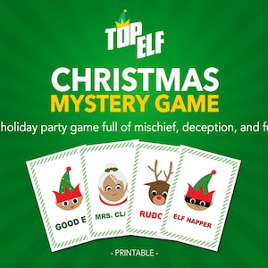 Top Elf Game, Juegos de Fiesta de Navidad, Juego de Misterio de Navidad, Juego de Cartas, Navidad Imprimible, Familia de Juegos de Navidad, Juegos de Navidad de Elfos