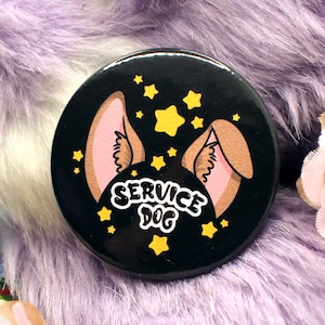 Service Dog Black Cartoon Furry Circular Badge (38mm)