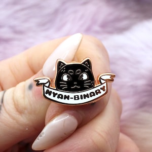 Nyan-Binary Enamel Pin (A Grade, Hard, Rose Gold) - Non-Binary Animal Puns