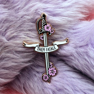 Them Fatale Rapier Sword Enamel Pin A Grade, Hard, Rose Gold Sakura Blades Pin image 2